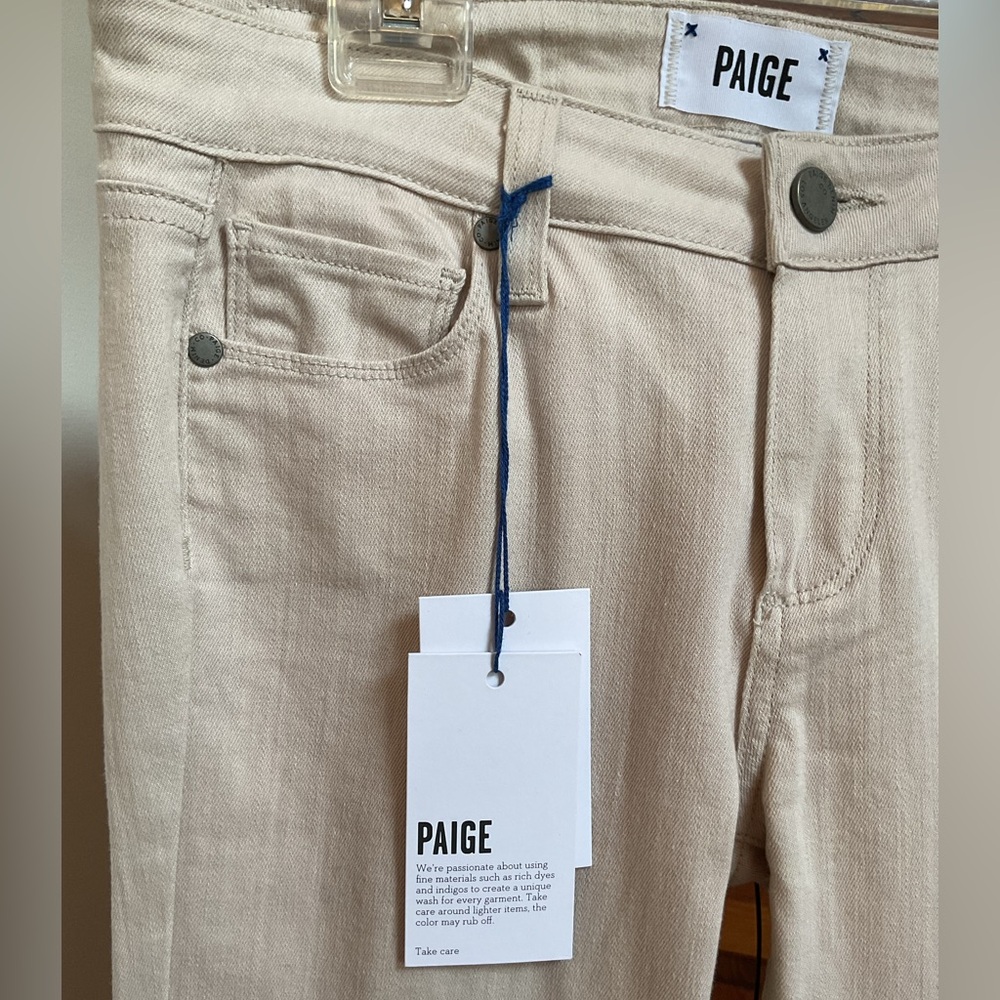 Paige Denim Cara Color Block Beige Ivory Ankle Zip Jeans Size 27 - Picture 6 of 10